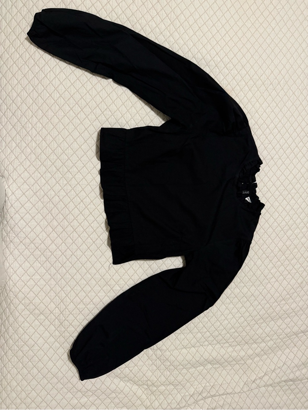 Divided Black Ruffle Neck Long Sleeve Top